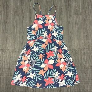 Roxy Girl Blue Strappy Dress with Pink & White Floral Print - Girls Size XL (14)